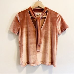 [MADEWELL] Velvet Tie V-neck Shirt in Rose (XS)